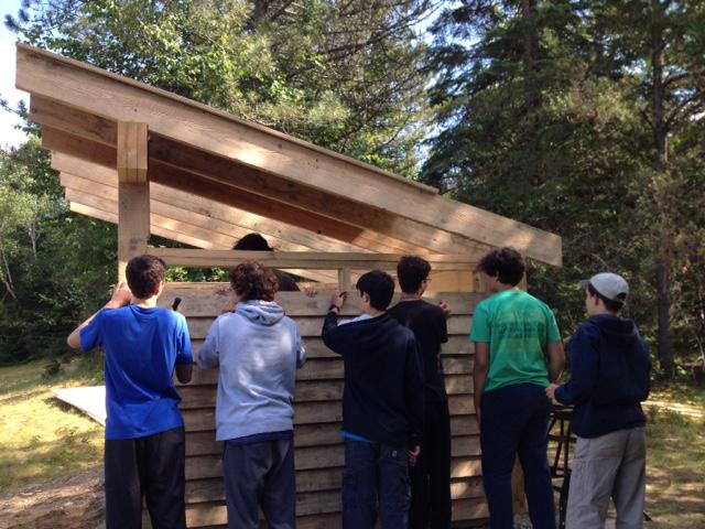 CampNominingue's tweet photo. Adirondack project at Nominingue...campers involved in building shelter overlooking the archery range. http://t.co/fZdJKvEkNk