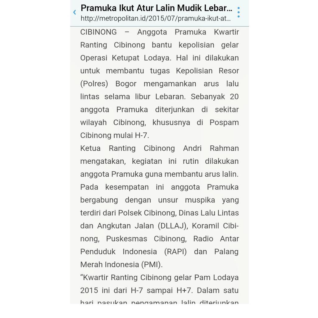 Hadir di Media Online "Pramuka Ikut Atur Lalin Mudik Lebaran" metropolitan.id/2015/07/pramuk… <a href="/kwarnas/">Joulette</a> @pramuka_jabar