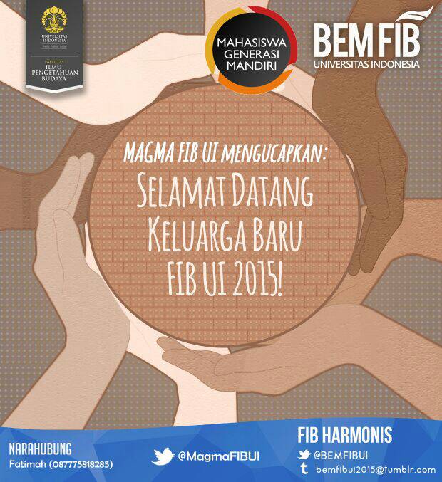 BEMFIBUI's tweet photo. MAGMA FIB UI mengucapkan selamat datang di kampus perjuangan bagi para pejuang budaya! #PemimpinBudaya  @RusiaUI2015 http://t.co/iKuWKdkcqX