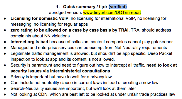 nixxin's tweet photo. (Pls RT)

To all journos reporting on DoT report, they have NOT supported Net Neutrality. Please see summary: http://t.co/8TtD9Adn8B