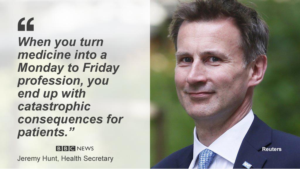 Health Secretary Jeremy Hunt is willing to force senior doctors to work weekends  bbc.in/1MvCUbj #r4today