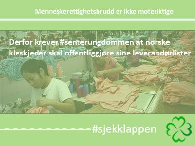 Senterungdommen's tweet photo. Det koster mye å produsere billige klær! Arbeidsvilkårene til tekstilarbeidere er ikke rettferdige. Husk #sjekklappen http://t.co/8ZqVshPTuJ