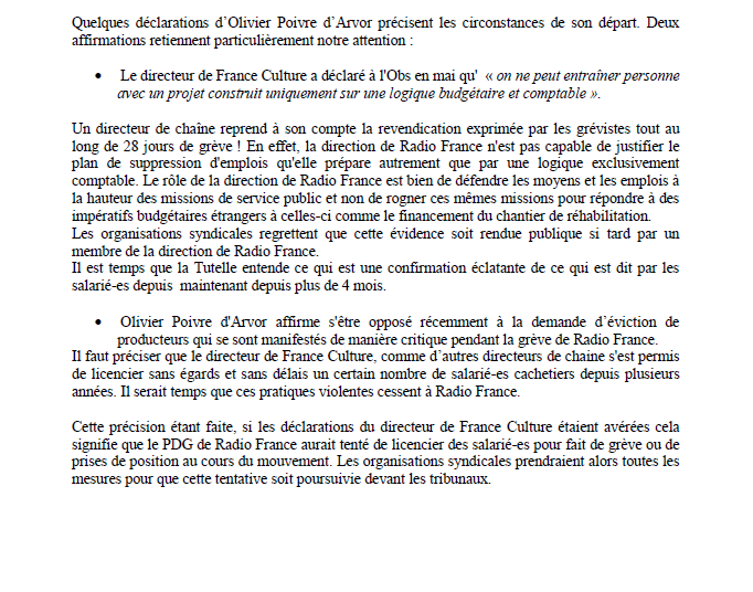 SUD_radiofrance's tweet photo. Communiqué de presse intersyndical après le limogeage du directeur de @franceculture http://t.co/75DbmSa8HW