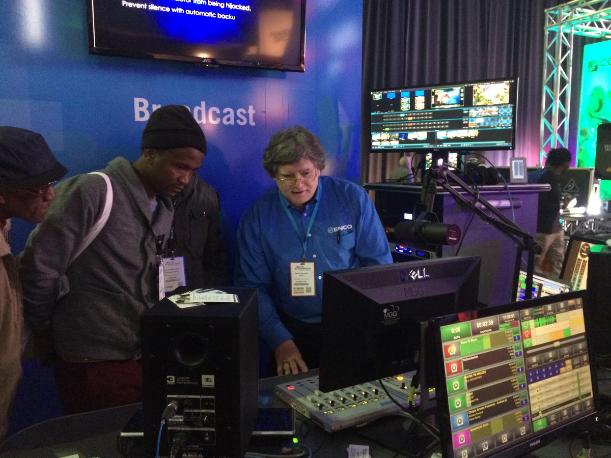 PlanetworldPro's tweet photo. Day 2 #Mediatech2015 Our broadcast section has proven quite popular. Gene demonstrating the versatility of @ENCOSYS http://t.co/fTHmLrh7LT
