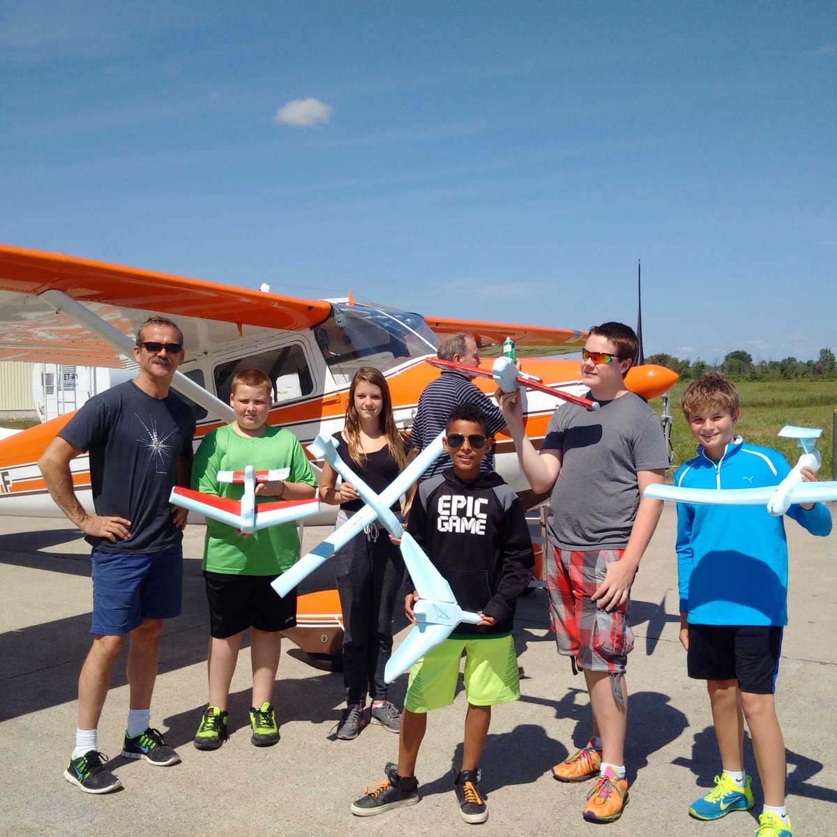 Cmdr_Hadfield's tweet photo. Designing airplanes with the students at Top Gun Flight Camp, Sarnia Airport. Great flying weather. http://t.co/H0Agd3SKq8