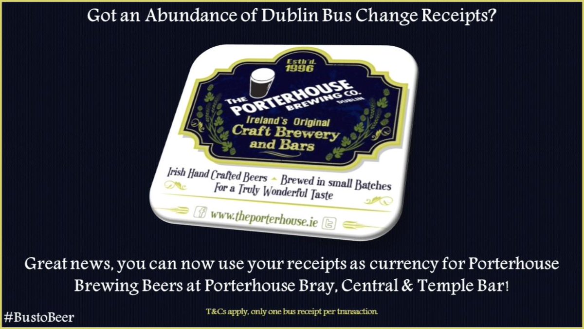 portercentral's tweet photo. Reminder About Our #BusToBeer Campaign! Check your pockets & use your #DublinBus change receipts for #craftbeers! http://t.co/RK1209WRBW