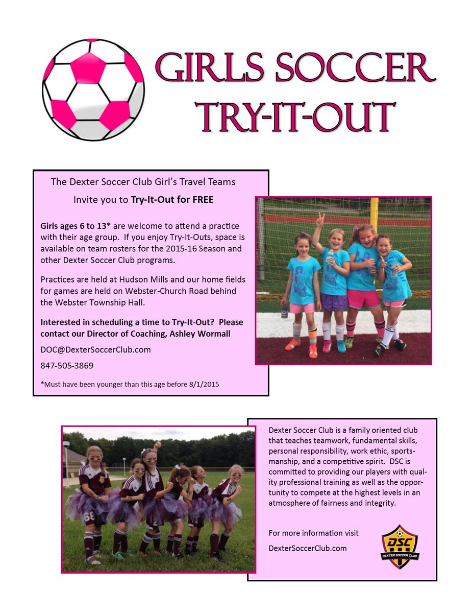 Dexter Soccer Club announce the tryout it female soccer player initiative! Come and join us for fun free sessions.