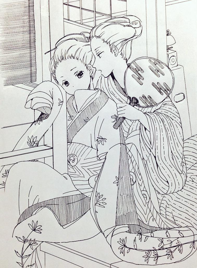 鈴木春信の「ささやき」がツボだったので落描いた絵。 