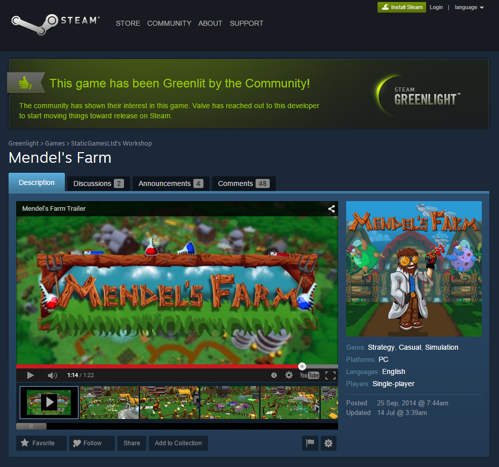 StaticGamesLTD's tweet photo. We've waited sooo long to say this! #MendelsFarm is officially Greenlit. Huge thanks to everyone who voted for us! :D http://t.co/CQZEn3Epkp