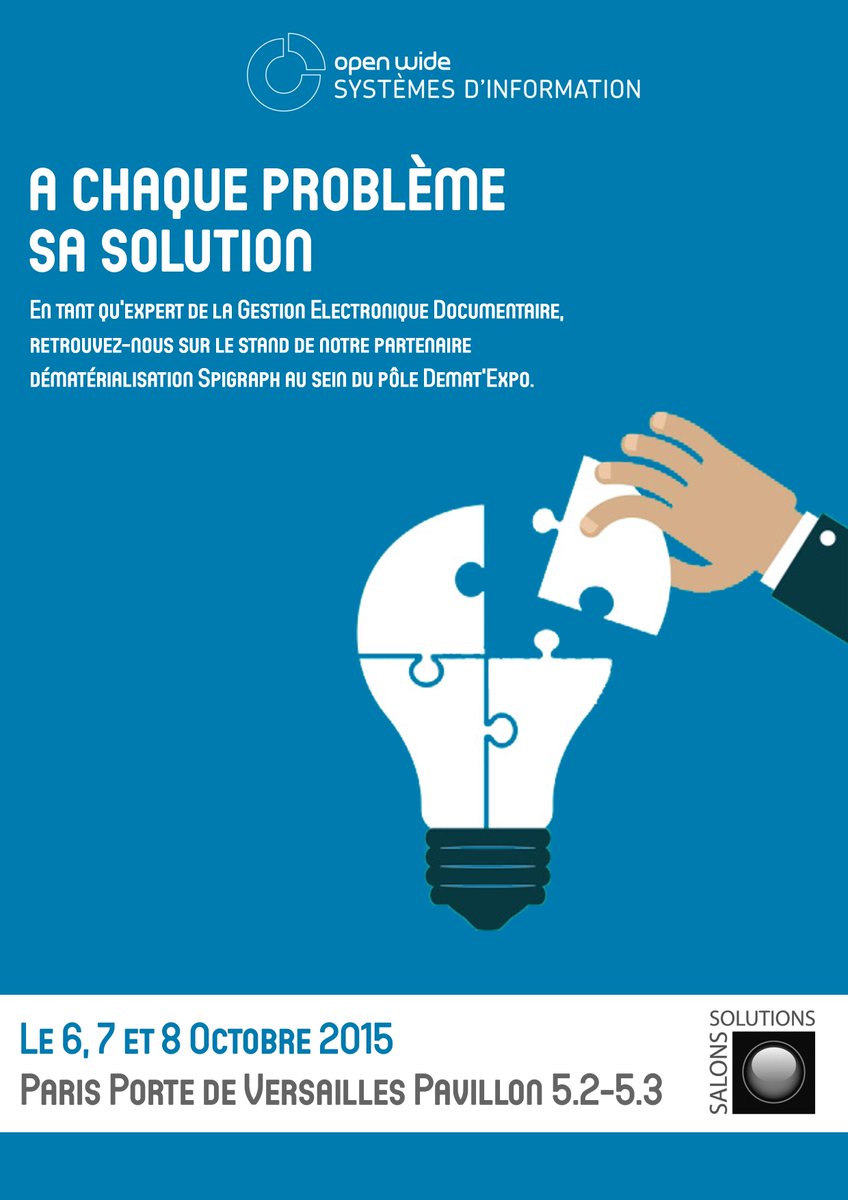 Nous serons présent le 6,7 et 8 Octobre 2015 aux @SalonsSolution1. Pour plus d'infos : si.openwide.fr/Actualites/Ope…