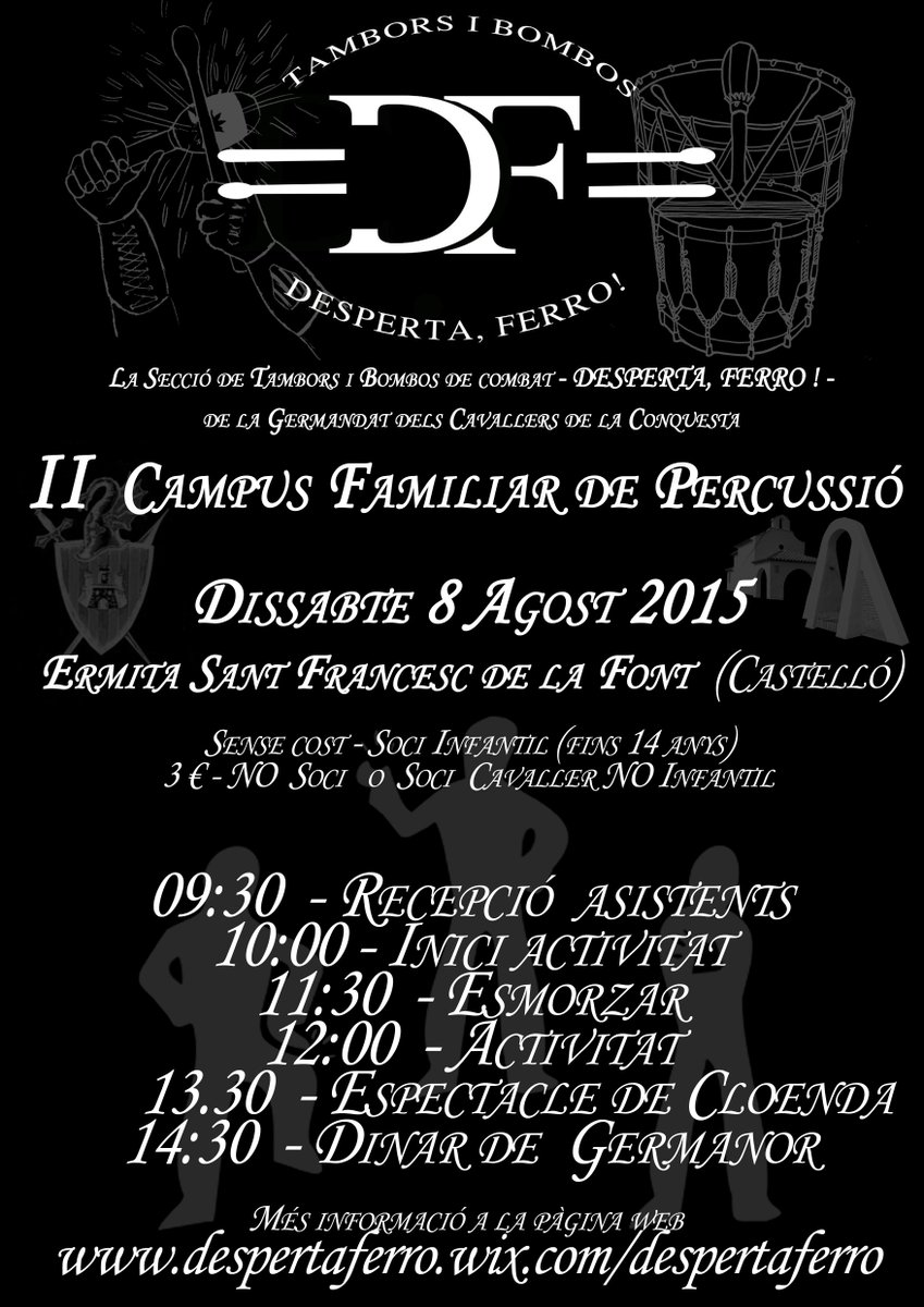 DespertaFerroCS's tweet photo. II CAMPUS DE PERCUSSIÓ - DESPERTA, FERRO! - 
Ací teniu la informació per apuntar-vos
http://t.co/TzHxRfLHwL http://t.co/eb4P6MkrDE