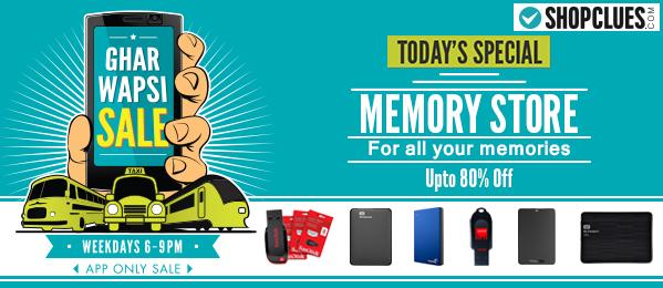 ShopClues's tweet image. Unlock Awesomeness at 6 PM with #GharWapsi Sale!! Check-out what&apos;s hot today @ bit.ly/1Mw2OLX #MemoryDevices