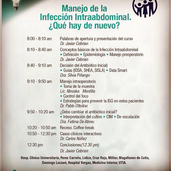 CirugiaHDL's tweet photo. Infecciones intraabdominales #IVSS #HospDLuciani @aramrojas @svcaragua @sinhuellaMD @cirujanos @drSanchezA Sábado 18 http://t.co/6wMKLwyn0P