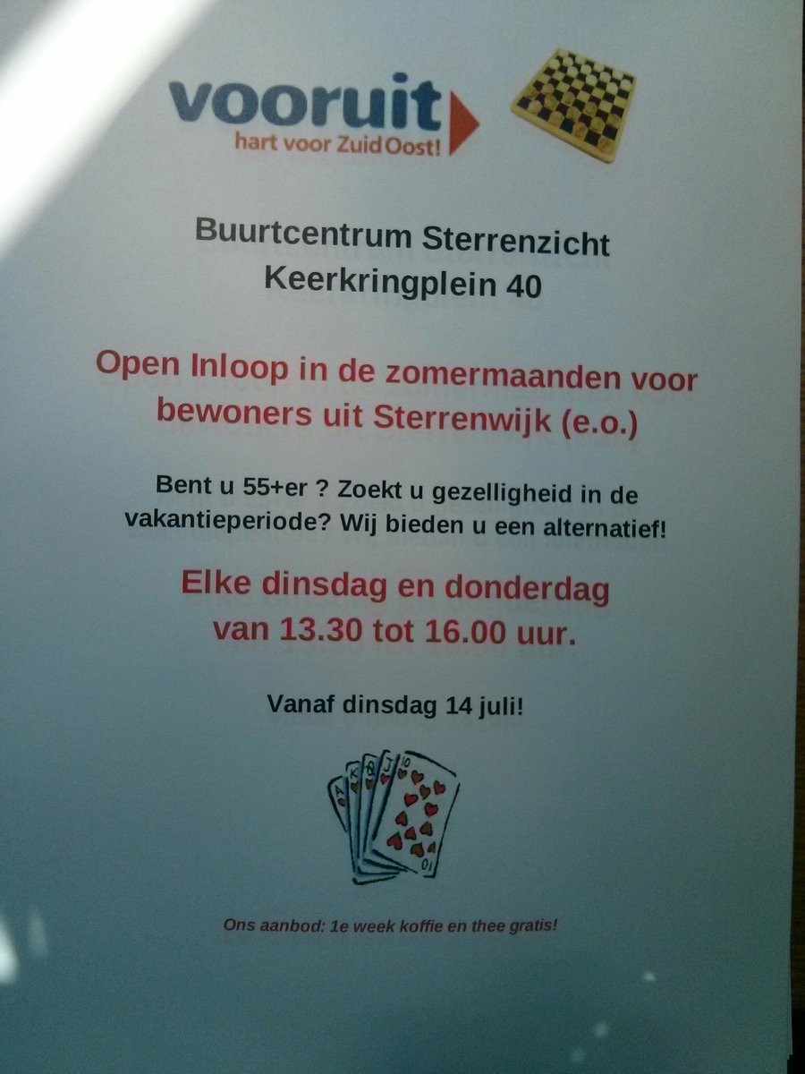 Dinsdag gestart met de open inloop in@sterrenzicht. Speciaal gericht op de oudere bewoners van #Sterrenwijk.