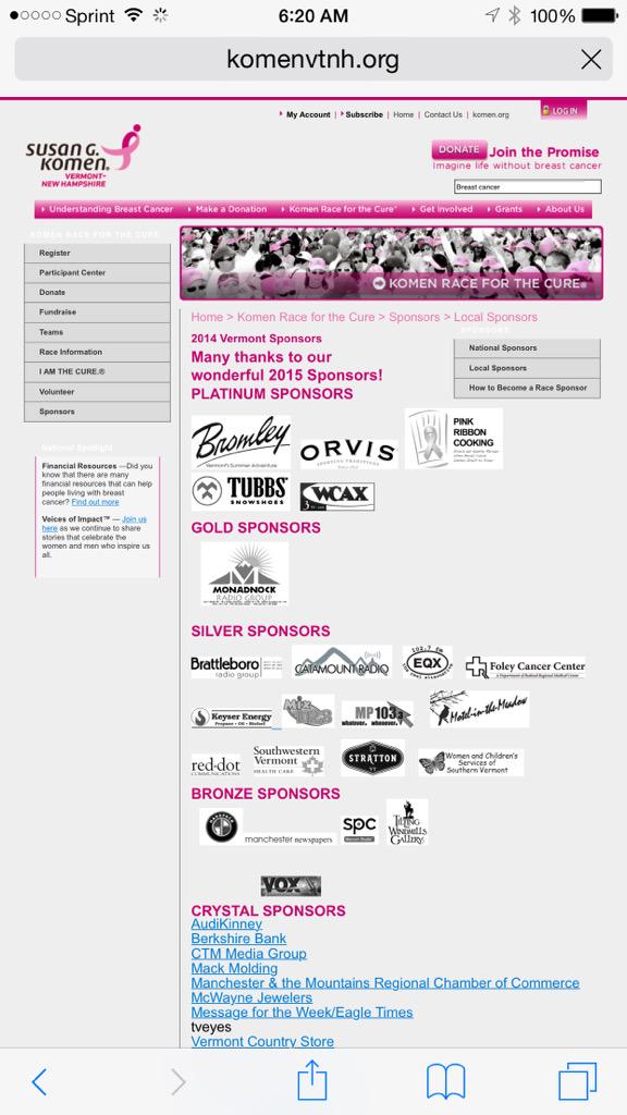 Join us in Manchester VT Saturday for a great day. #raceorthecure #Komen #givingback #keepinggoodcompany