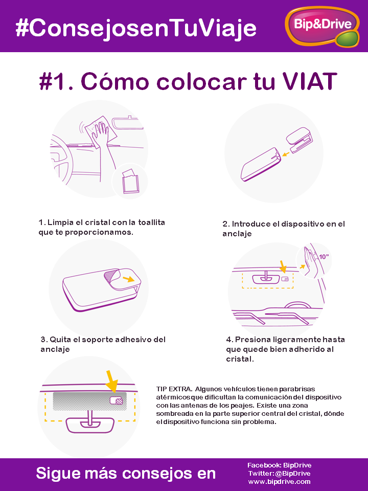 Colocar tu dispositivo Vía-T es muy sencillo  Colocar tu dispositivo Vía-T  es muy sencillo, sitúa el soporte en la parte oscura de la luna de tu  vehículo, cerca de tu retrovisor