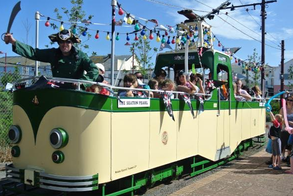 The “Seaton Pearl” boat tram sets sail on Pirate Day, 31st July <a href="/SeatonTramway/">Seaton Tramway</a> yourjurassiccoast.co.uk/whats-on/seato…