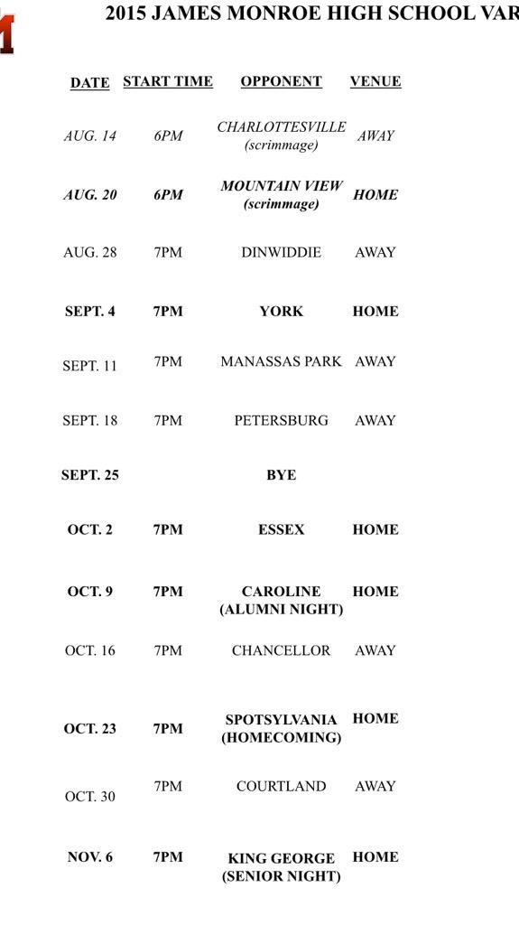 The 2015 schedule.   Come support us. One thing for sure, we will make the city proud.  #TCB