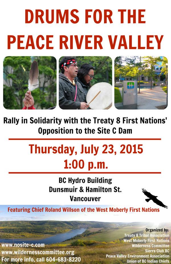 faisal_moola's tweet photo. RALLY! for #PeaceRiver in solidarity w @TreatyEight Opposition to #SiteC.July 23 Dunsmuir &amp; Hamilton @DavidSuzukiFDN http://t.co/l0qu74P9MS