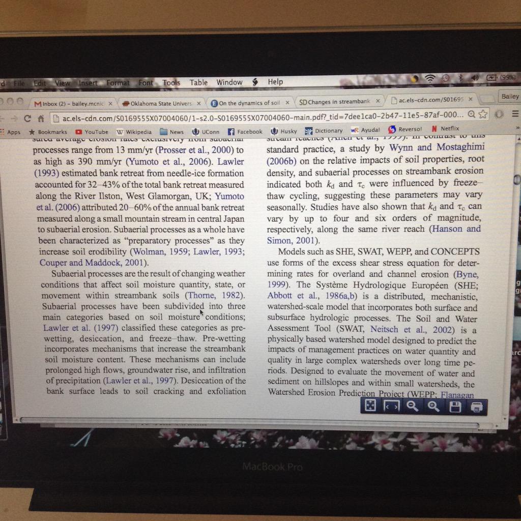 bailey_mcnichol's tweet photo. Reviewing some literature on erodibility and soil moisture content to justify my results! @NSF #REUStreamTeam http://t.co/189JZKY3uX