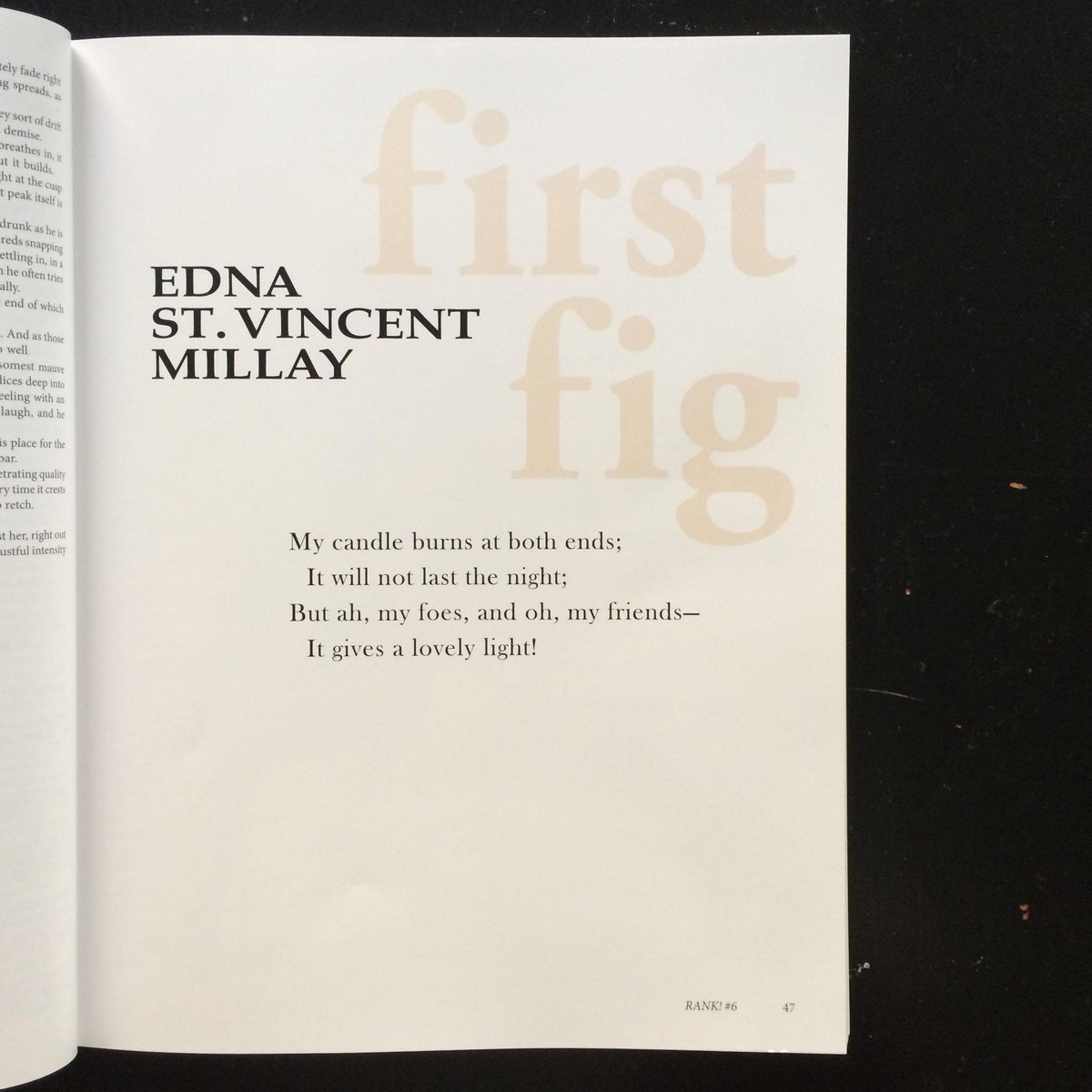 rankpapers's tweet photo. #tbt RANK! #6. #EdnaStVincentMillay's #FirstFig was first published in 1920, & has always been one of our favorites. http://t.co/OucDa6SNVr