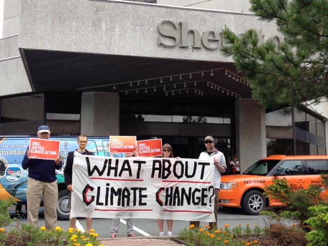 350Canada's tweet photo. TODAY, organizers in St. Johns step in as Canadian #premiers meet to fast-track #tarsands growth. #PipelineFastTrack http://t.co/mTdIambZ93
