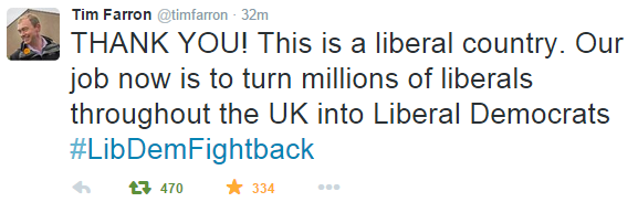 stevebeasant's tweet photo. This is the Tweet that I've been waiting for all day, and it was well worth the wait: THANK YOU @timfarron #tim2lead http://t.co/amMwbkKIdt