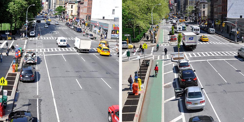 "Same number of lanes before &amp; after. Only the paradigm has shifted." - <a href="/JSadikKhan/">Janette Sadik-Khan</a>. 8th Ave, Manhattan.