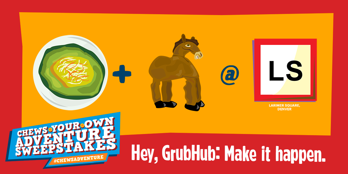 RunChiChat's tweet image. I want Green Chile delivered by a guy dressed as a horse at Larimer Sqaure. #ChewsAdventure bit.ly/ghchews