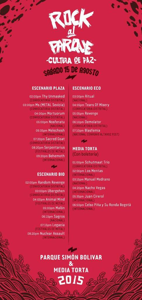DEMOLATORBANDA's tweet photo. Nos vemos en rock al parque Bogota tarima Eco 6:00pm a darla con toda Demolator... Los esperamos... http://t.co/AJHd0vgYYv