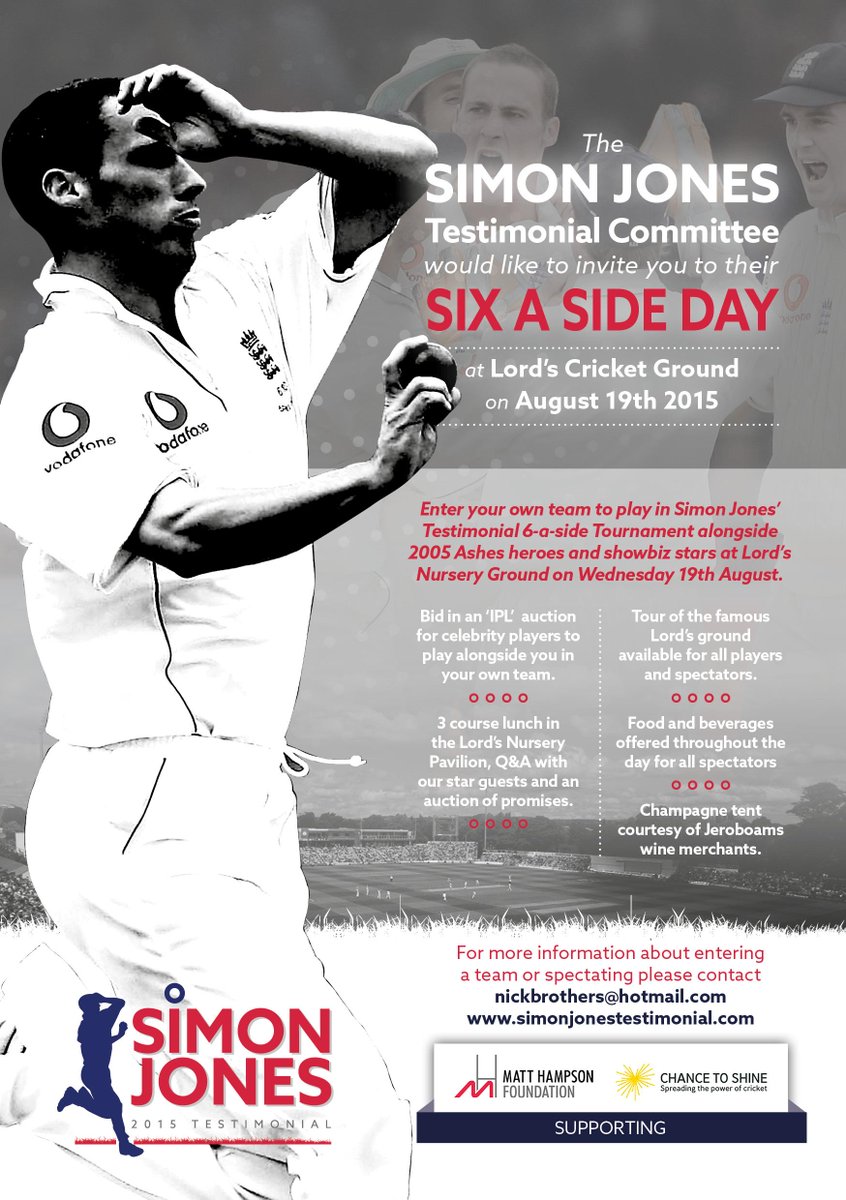 Hambofoundation's tweet photo. You and 5 friends could play at Lords! find out how here http://t.co/cnwFu7CwYK #Ashes #Ashes2015 @testimonial2015 http://t.co/kmVBPz4W2x
