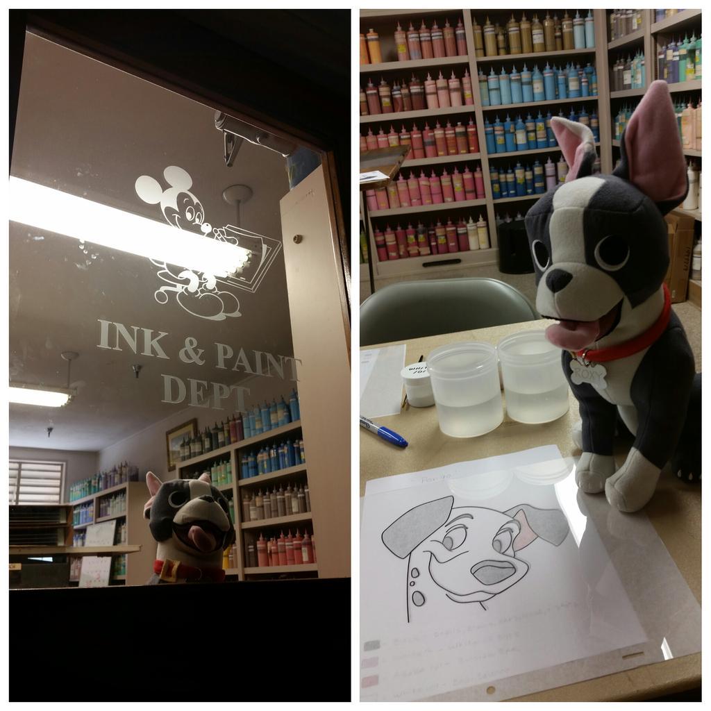 campreadsmore's tweet image. #Roxy, @NACPschool&apos;s #librarymascot is about to paint a #cell @ #DisneyStudios! #adventuresbeyondthepages #Pongo