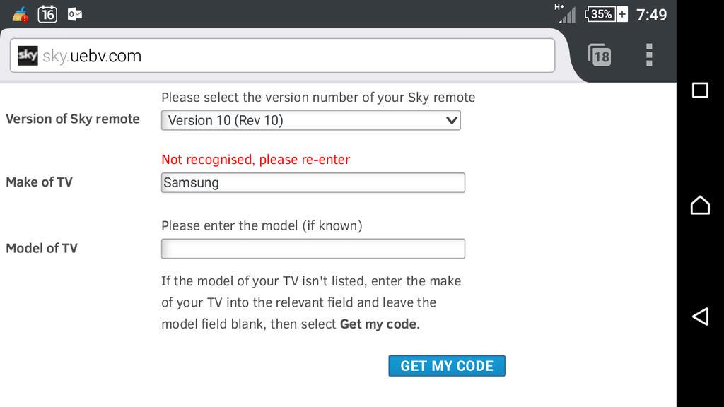 davefontana's tweet image. @SkyHelpTeam your website doesn&apos;t seem to acknowledge my make of TV, at least on my phone it doesn&apos;t... #remoteCode