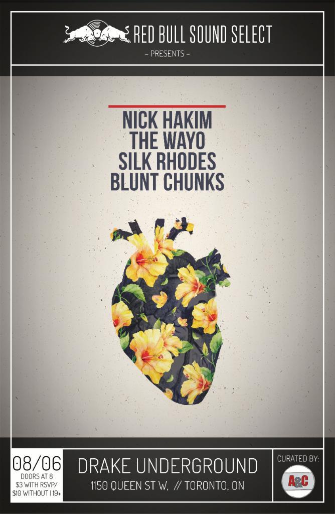 RedBullCanada's tweet photo. .@RBSoundSelect Presents: #Toronto ft. @nick_hakim, @the__WAYO, @thesilkrhodes &amp; #BluntChunks http://t.co/u8fk74yjS5 http://t.co/hAMjL2BszX