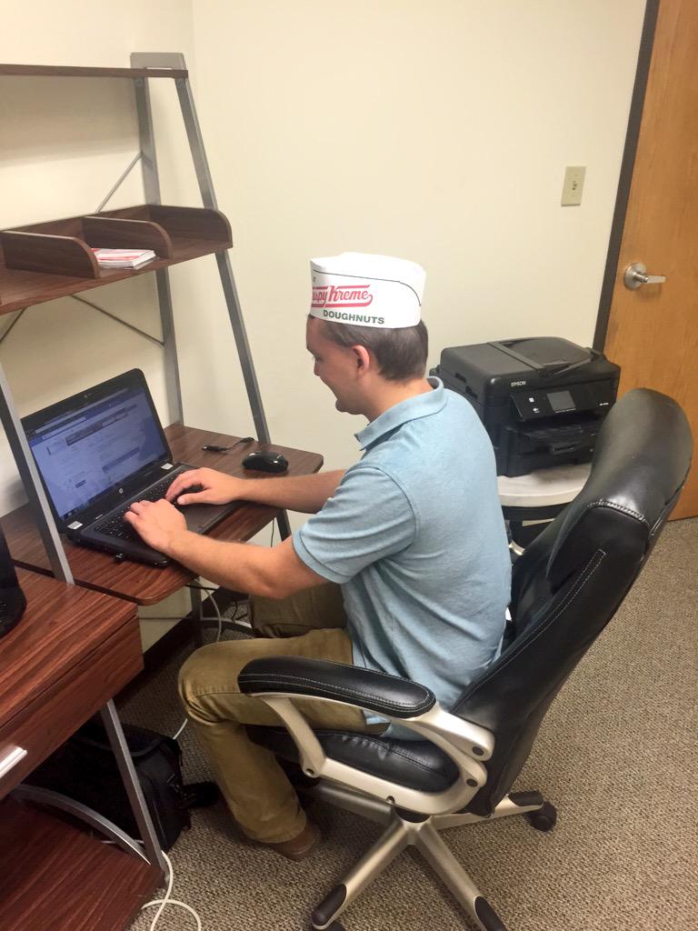 Peak_Political's tweet photo. One of us had to wear the hat. Lookin' good, Adam! http://t.co/AAgsv2szcl