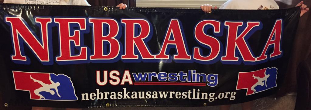 NEUSAWrestling's tweet image. Thanks @jerrodNielsen owner of Nielsen Sign and Design for the sweet banner. Team photos at #Fargo2015  #growneusaw