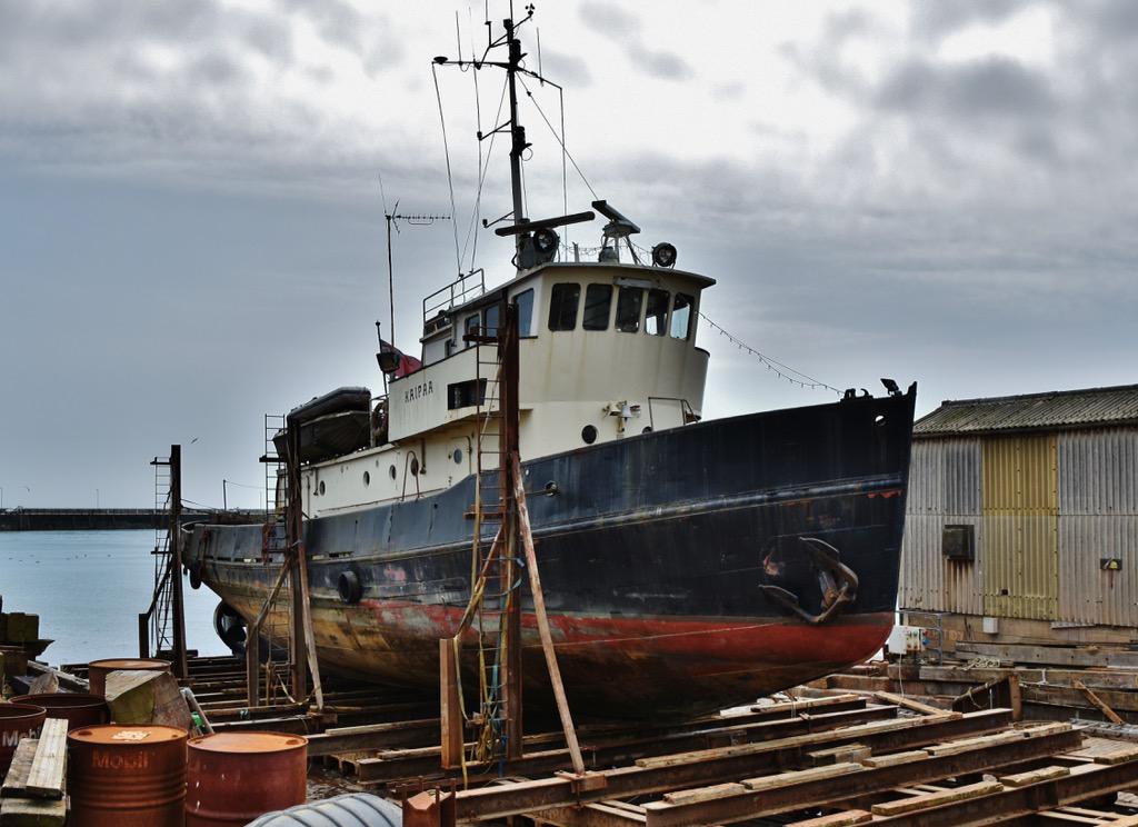 tamsinfd's tweet photo. My boat “@fortyfive_rpm: The tug #Kaipaa on the slipway in #Ramsgate Royal Harbour today @tamsinfd @vickybarlo http://t.co/2EjuxE6TTM”