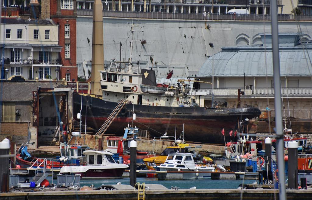 tamsinfd's tweet photo. My boat “@fortyfive_rpm: The tug #Kaipaa on the slipway in #Ramsgate Royal Harbour today @tamsinfd @vickybarlo http://t.co/2EjuxE6TTM”