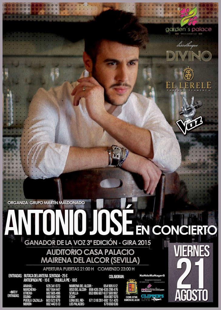 VIERNES 21 DE AGOSTO CONCIERTAZO DE "ANTONIO JOSÉ" GANADOR DE LA VOZ!! + INFO Y VENTA DE ENTRADAS:
RUBÉN - 654905612