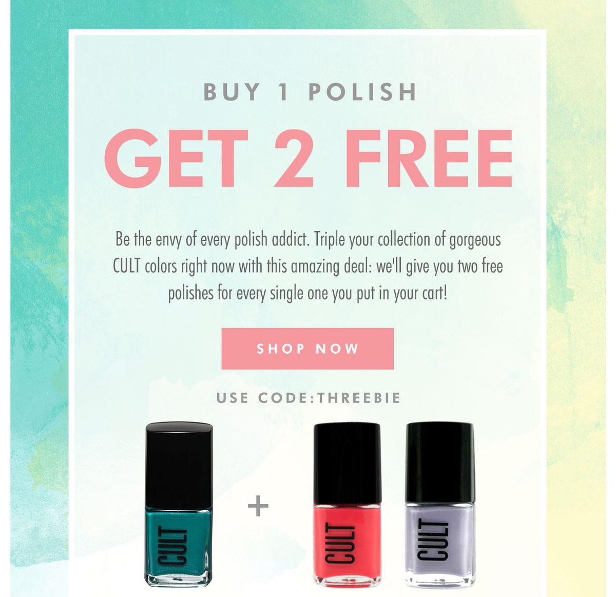 Buy 1 and Get 2 for FREE!
Shop Now <3 goo.gl/j55XoI
Use Code: THREEBIE