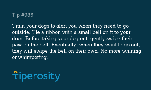 Train your dogs to alert you when they need to go outside. Tie a ribbon with ... #dogs tiperosity.com/tips/986