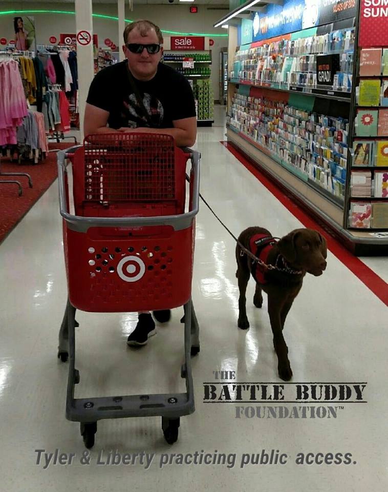 BattleBuddyPTSD's tweet photo. Veteran Tyler, and his Battle Buddy Liberty, working together on public access training. http://t.co/IKf6MeZ8vs