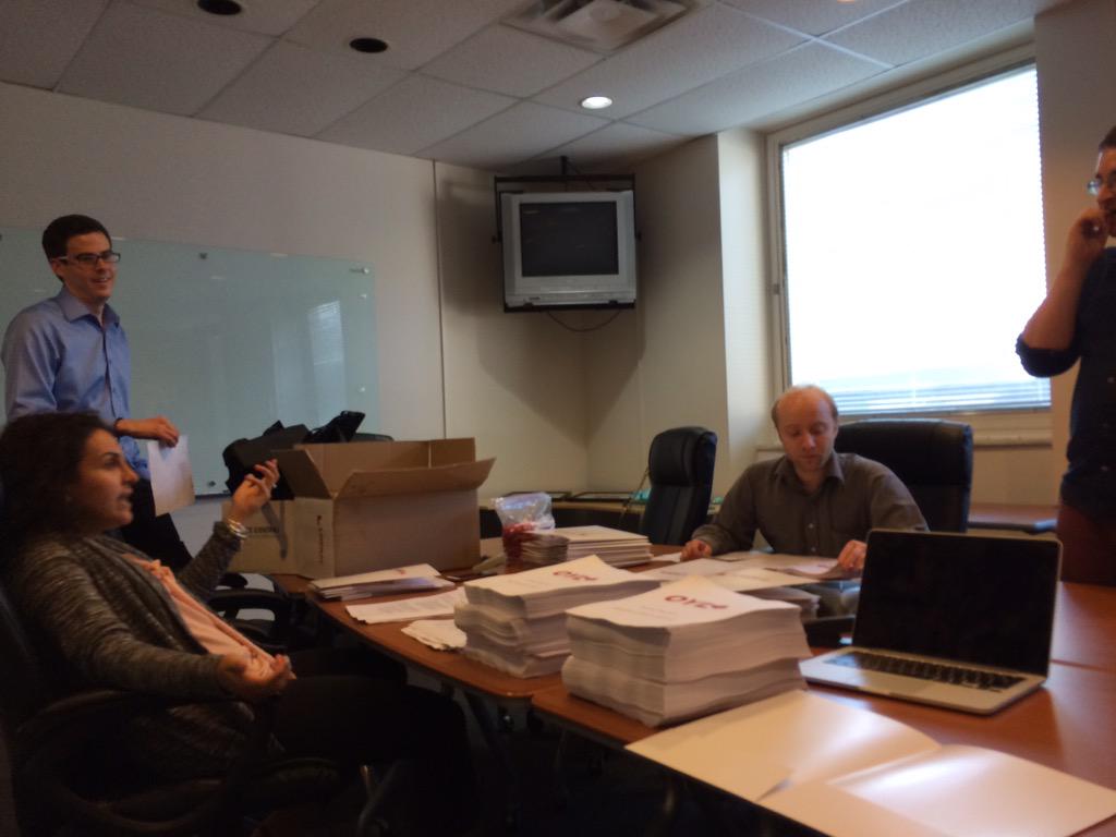 OYLorg's tweet photo. T-minus one day, stuffing kits and building hype. See you tomorrow in North Bay! #sf15 #lifeoftheparty http://t.co/jCvzFga0m7