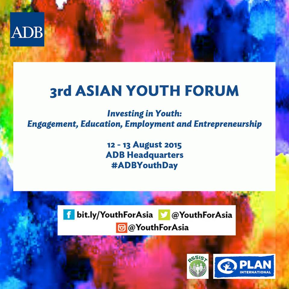 ADB_HQ's tweet photo. ADB hosting 3rd Asia Youth Forum on 12 August, International Youth Day http://t.co/tXzbgZ8IqG #AYF3 @YouthForAsia http://t.co/uL3mSj5J58