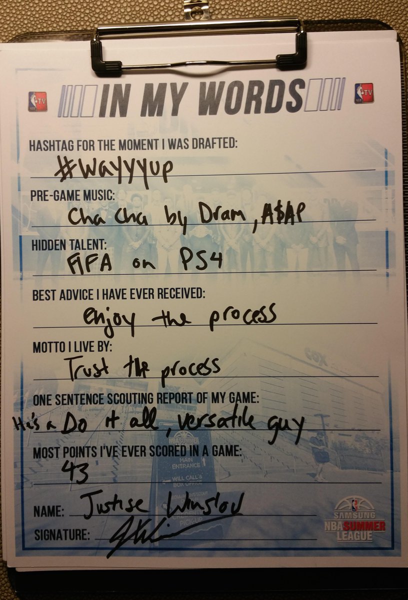 NBATV's tweet photo. Get to know @MiamiHEAT rookie @IAmJustise...

#InMyWords #NBASummer http://t.co/Hqs4D8UUvJ