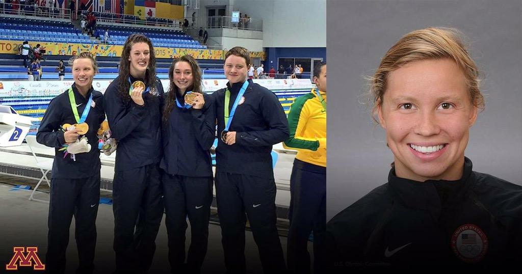 GopherSwimDive's tweet photo. So proud of #GopherGrad and @TeamUSA member Janzen taking home the gold in the 800-meter free relay at #TO2015! 🏆🇺🇸〽️ http://t.co/VIqoGnDdem