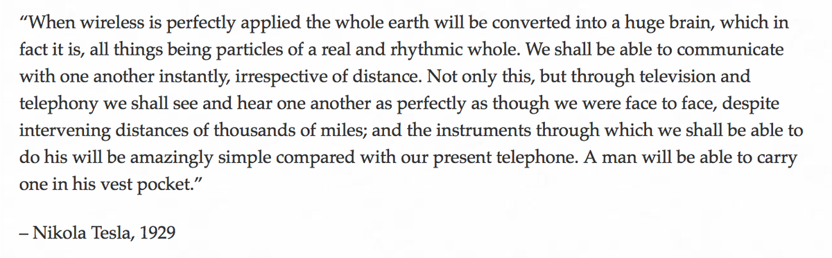 TeamARIN's tweet photo. RT @apnicdg The full quote from Nikola Tesla, 1929. Incredible prescience. #MWCS15 #IoT #IPv6 @GSMA http://t.co/pepXz4zDUP