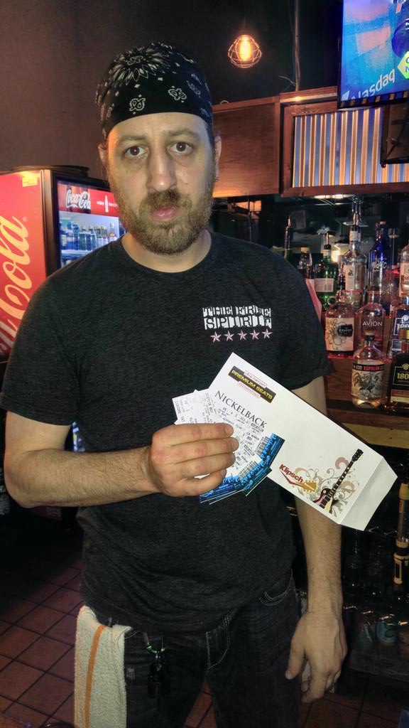 SpyderNateWebb's tweet image. A customer came in, thought he'd be cool, &amp;amp; tip me in Nickelback tickets. I promptly threw him out! #NotAmused