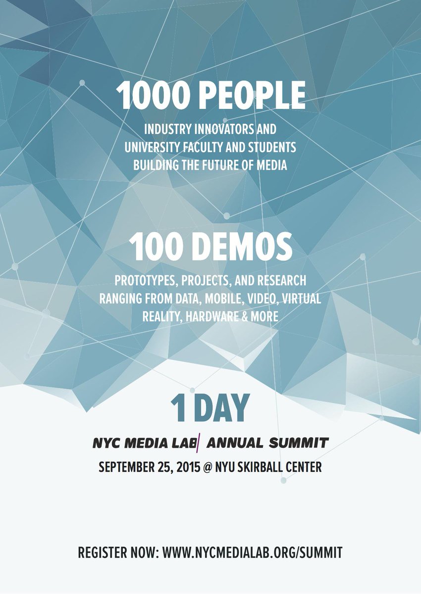 nycmedialab's tweet image. This is one day you won’t want to miss. NYC Media Lab&apos;s Summit is coming soon: buff.ly/1LbYRx7 #NYCML15