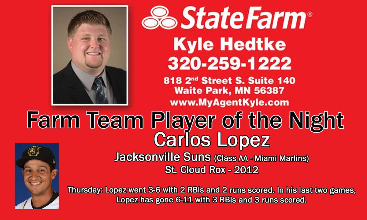 Today's Farm Team Player of the Night presented by <a href="/MyAgentKyle/">Kyle Hedtke-St8 Farm</a> is Carlos Lopez. Lopez played for the Rox in 2012.
